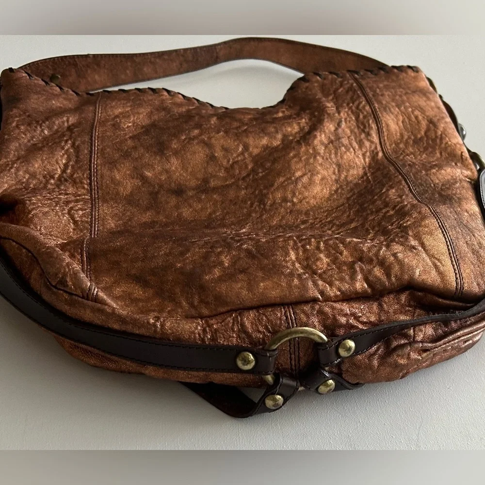 Paolo Masi Italy Metallic Bronze Leather Hobo Shoulder bag